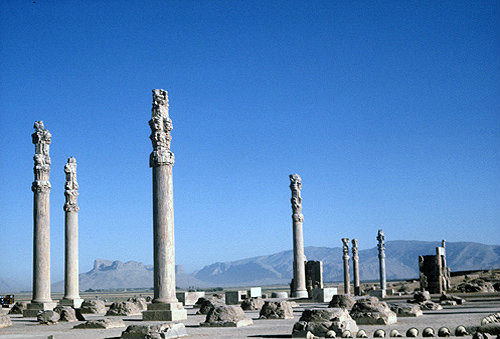Iran, formerly Persia, Persepolis, capital of the Achaemenid Empire, the Apadana, or audience hall, palace of Darius I, begun 515 BC